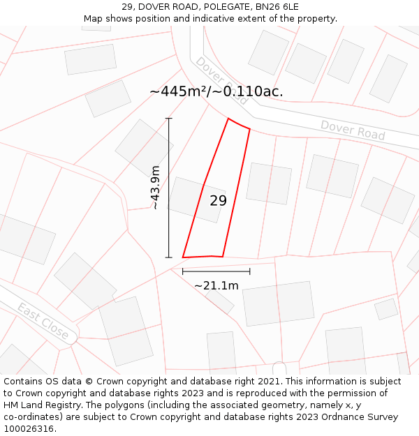 29, DOVER ROAD, POLEGATE, BN26 6LE: Plot and title map