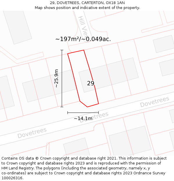 29, DOVETREES, CARTERTON, OX18 1AN: Plot and title map