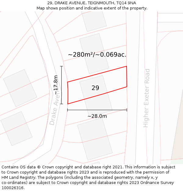 29, DRAKE AVENUE, TEIGNMOUTH, TQ14 9NA: Plot and title map