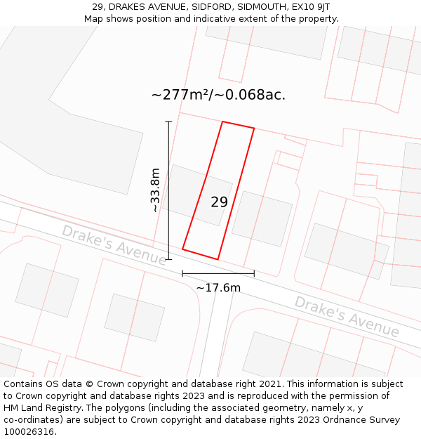 29, DRAKES AVENUE, SIDFORD, SIDMOUTH, EX10 9JT: Plot and title map