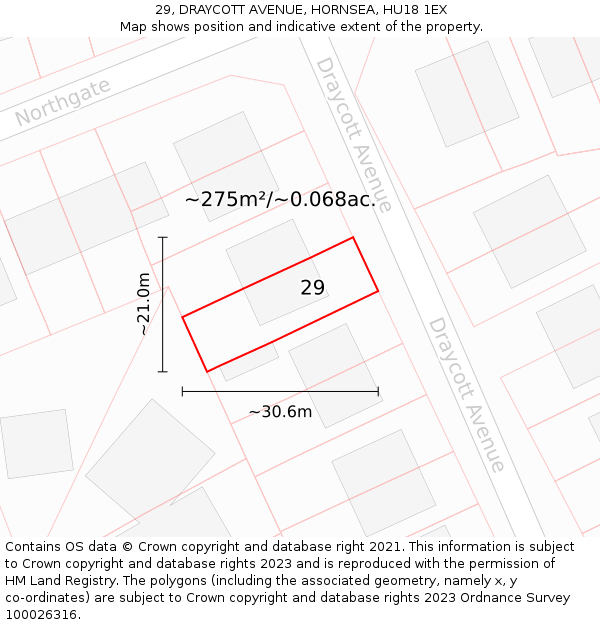 29, DRAYCOTT AVENUE, HORNSEA, HU18 1EX: Plot and title map