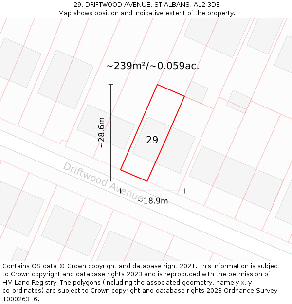 29, DRIFTWOOD AVENUE, ST ALBANS, AL2 3DE: Plot and title map