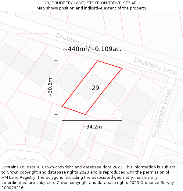 29, DRUBBERY LANE, STOKE-ON-TRENT, ST3 4BH: Plot and title map