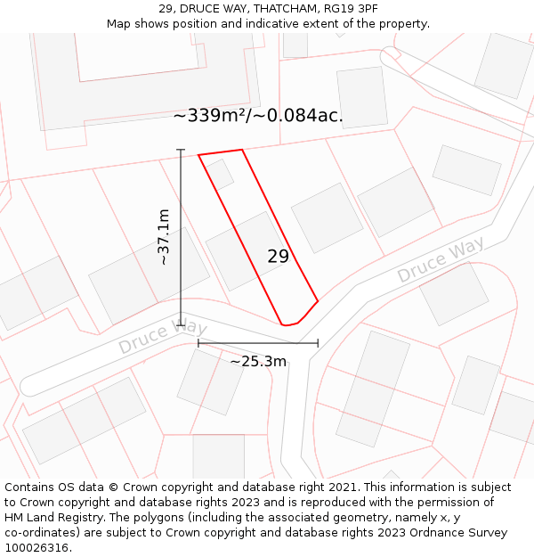 29, DRUCE WAY, THATCHAM, RG19 3PF: Plot and title map