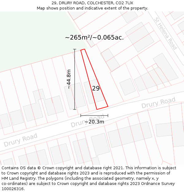 29, DRURY ROAD, COLCHESTER, CO2 7UX: Plot and title map