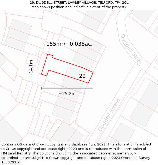 29, DUDDELL STREET, LAWLEY VILLAGE, TELFORD, TF4 2GL: Plot and title map