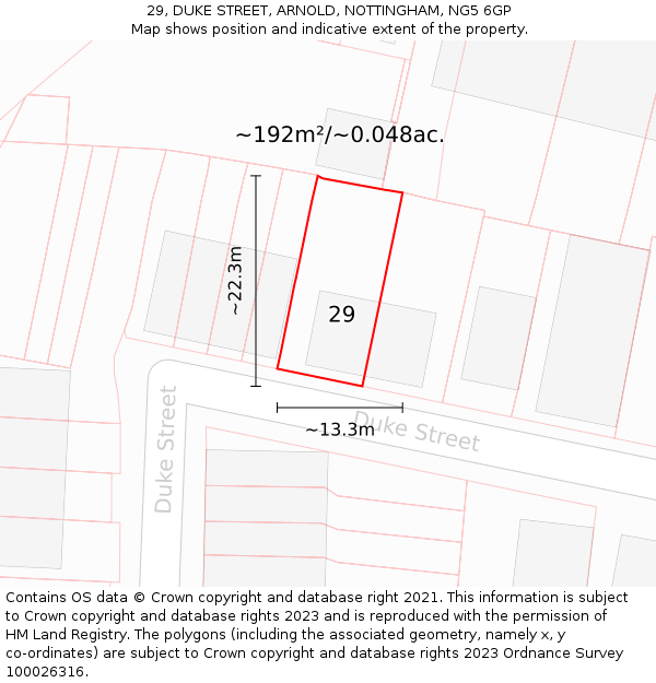 29, DUKE STREET, ARNOLD, NOTTINGHAM, NG5 6GP: Plot and title map