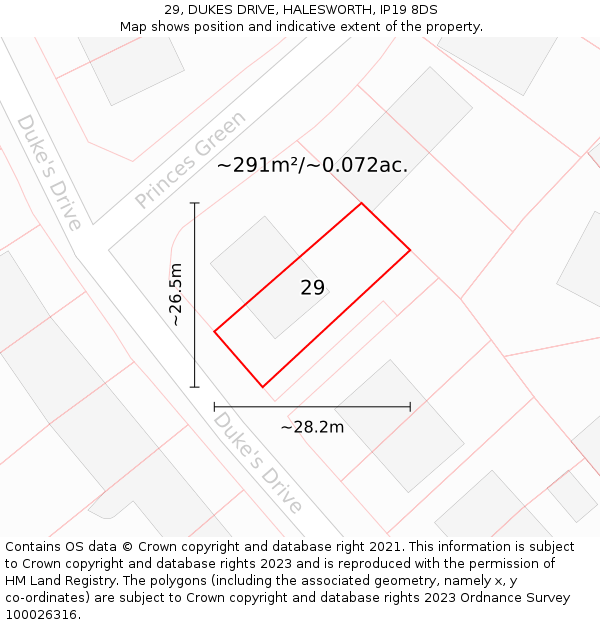 29, DUKES DRIVE, HALESWORTH, IP19 8DS: Plot and title map