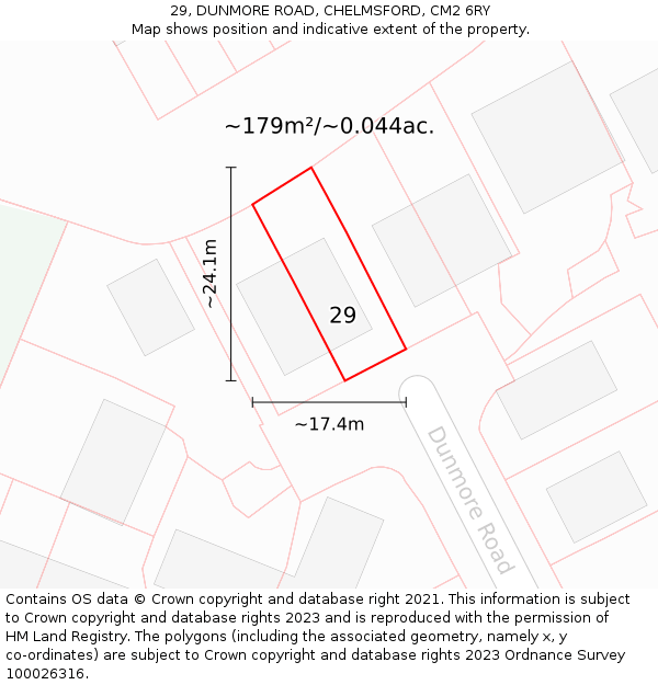 29, DUNMORE ROAD, CHELMSFORD, CM2 6RY: Plot and title map