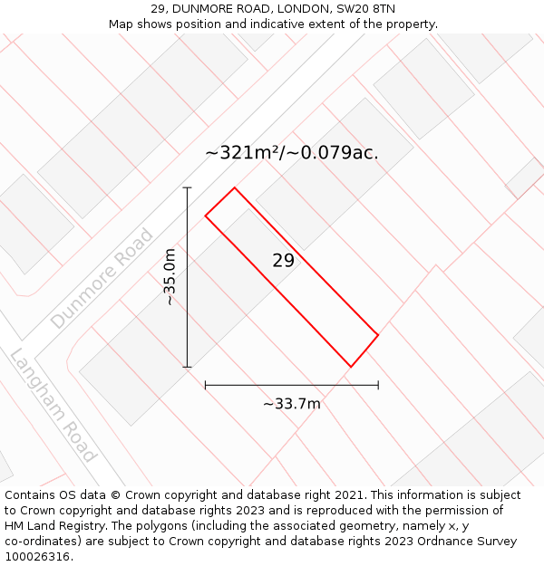 29, DUNMORE ROAD, LONDON, SW20 8TN: Plot and title map