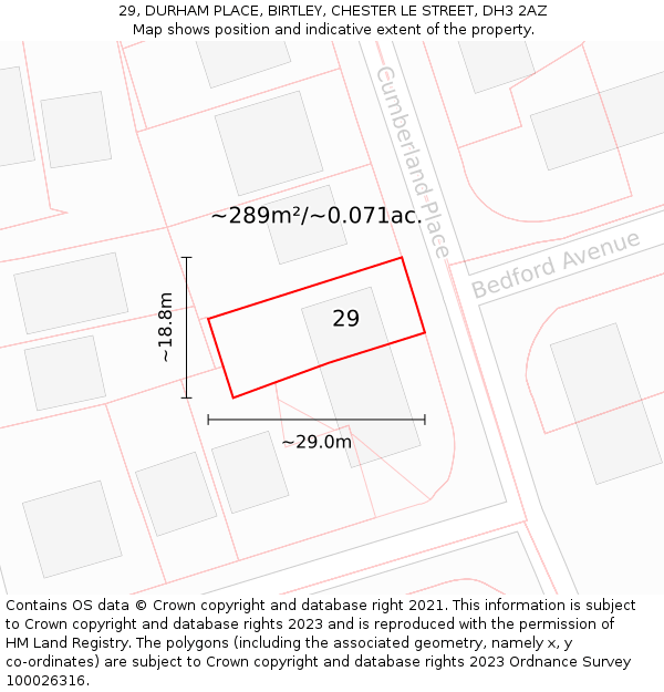 29, DURHAM PLACE, BIRTLEY, CHESTER LE STREET, DH3 2AZ: Plot and title map