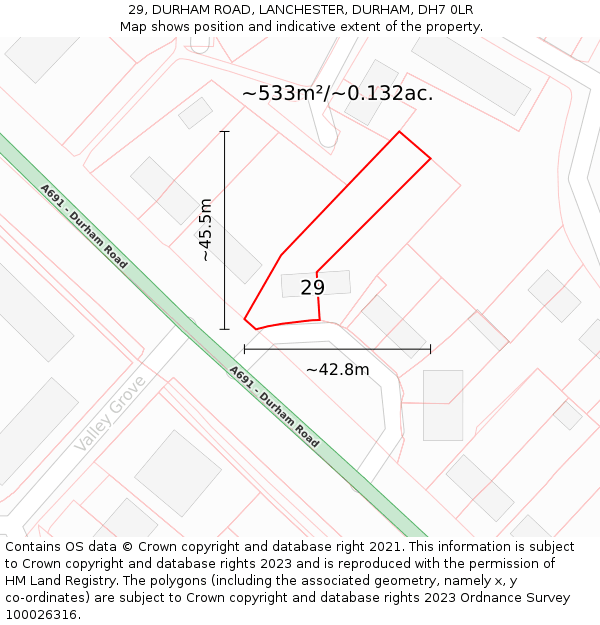 29, DURHAM ROAD, LANCHESTER, DURHAM, DH7 0LR: Plot and title map