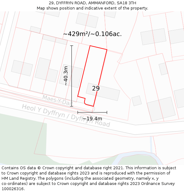 29, DYFFRYN ROAD, AMMANFORD, SA18 3TH: Plot and title map