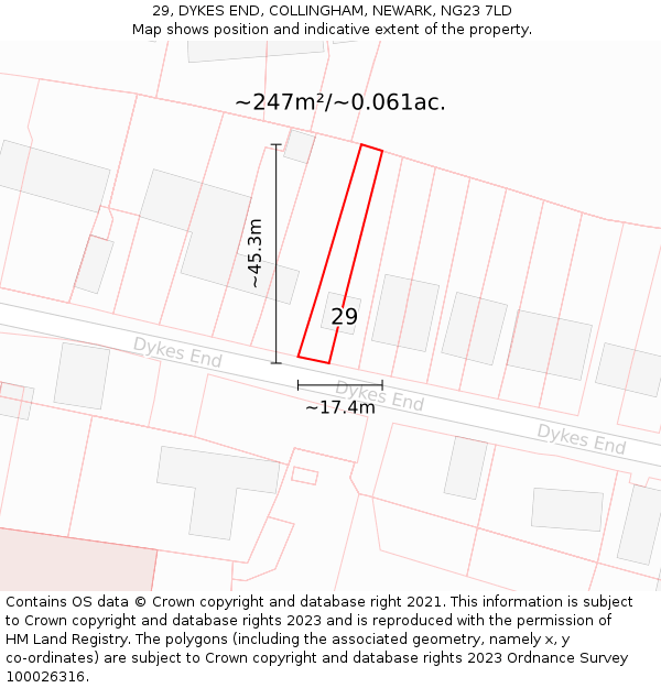 29, DYKES END, COLLINGHAM, NEWARK, NG23 7LD: Plot and title map