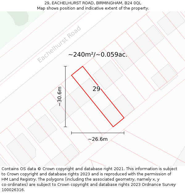 29, EACHELHURST ROAD, BIRMINGHAM, B24 0QL: Plot and title map