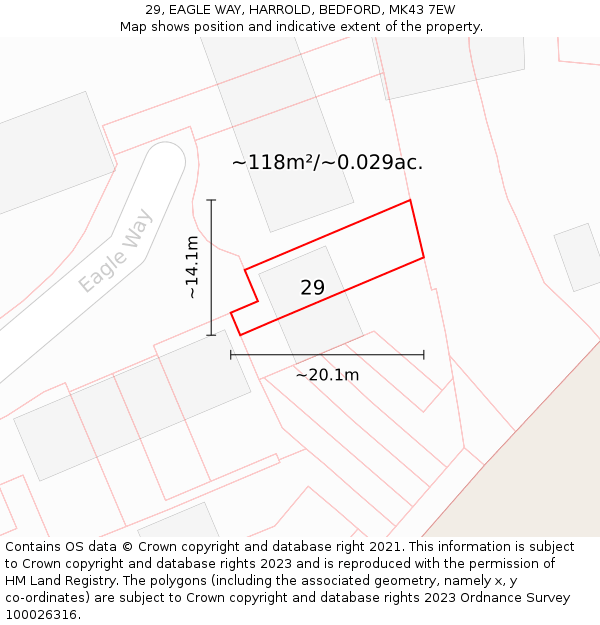 29, EAGLE WAY, HARROLD, BEDFORD, MK43 7EW: Plot and title map