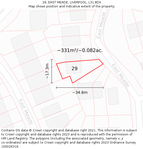 29, EAST MEADE, LIVERPOOL, L31 8DX: Plot and title map
