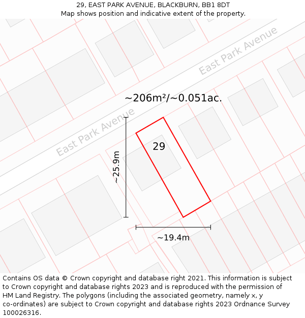 29, EAST PARK AVENUE, BLACKBURN, BB1 8DT: Plot and title map