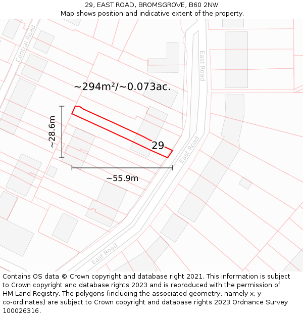 29, EAST ROAD, BROMSGROVE, B60 2NW: Plot and title map