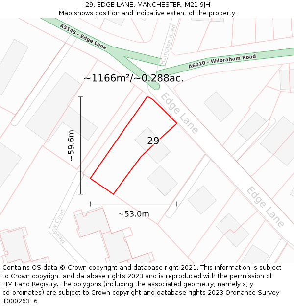 29, EDGE LANE, MANCHESTER, M21 9JH: Plot and title map