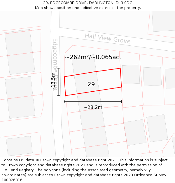 29, EDGECOMBE DRIVE, DARLINGTON, DL3 9DG: Plot and title map