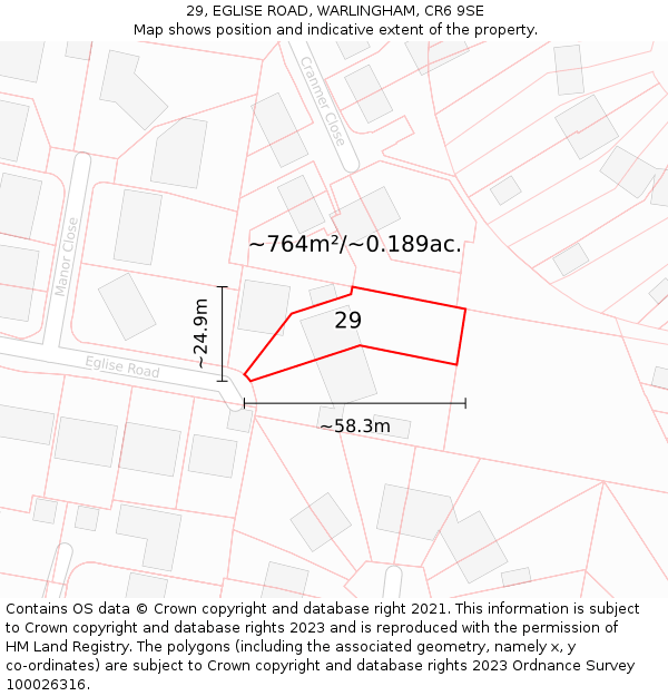 29, EGLISE ROAD, WARLINGHAM, CR6 9SE: Plot and title map