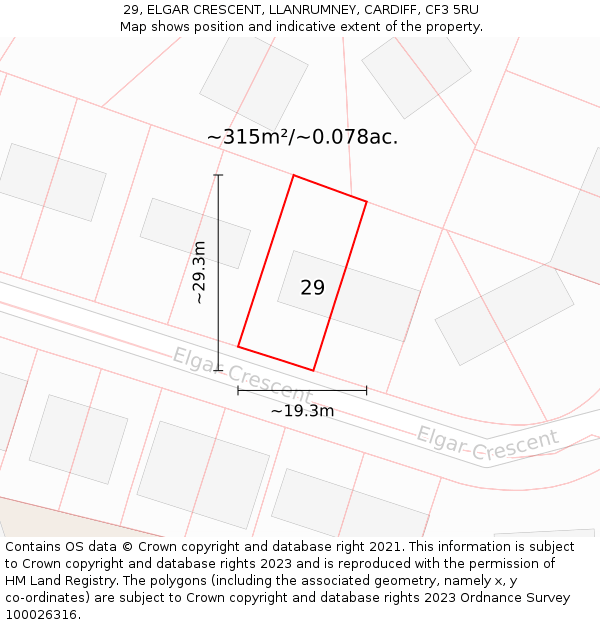 29, ELGAR CRESCENT, LLANRUMNEY, CARDIFF, CF3 5RU: Plot and title map