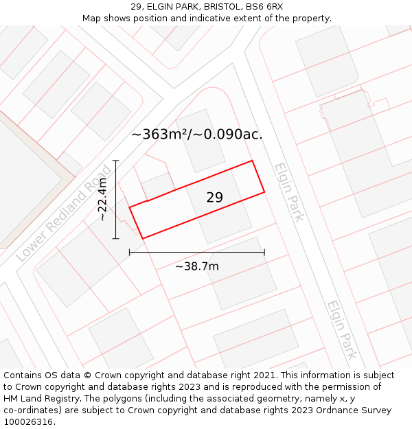 29, ELGIN PARK, BRISTOL, BS6 6RX: Plot and title map