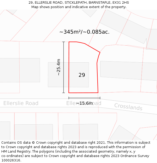 29, ELLERSLIE ROAD, STICKLEPATH, BARNSTAPLE, EX31 2HS: Plot and title map