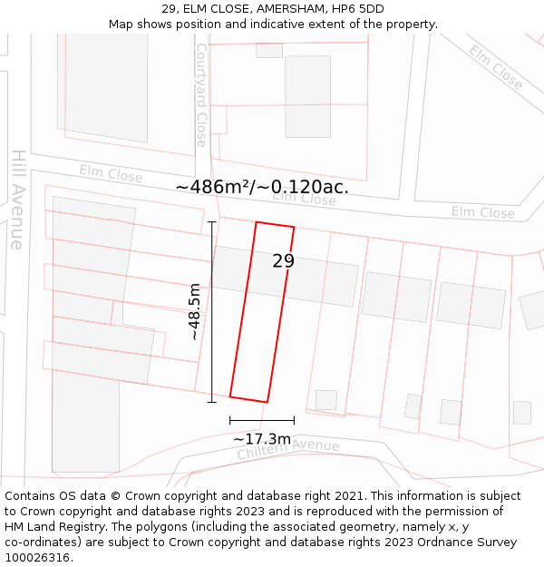 29, ELM CLOSE, AMERSHAM, HP6 5DD: Plot and title map