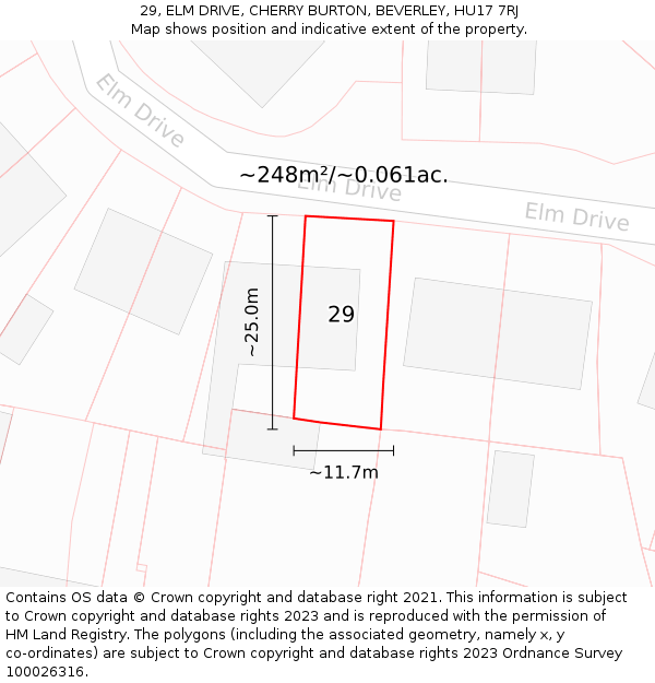 29, ELM DRIVE, CHERRY BURTON, BEVERLEY, HU17 7RJ: Plot and title map