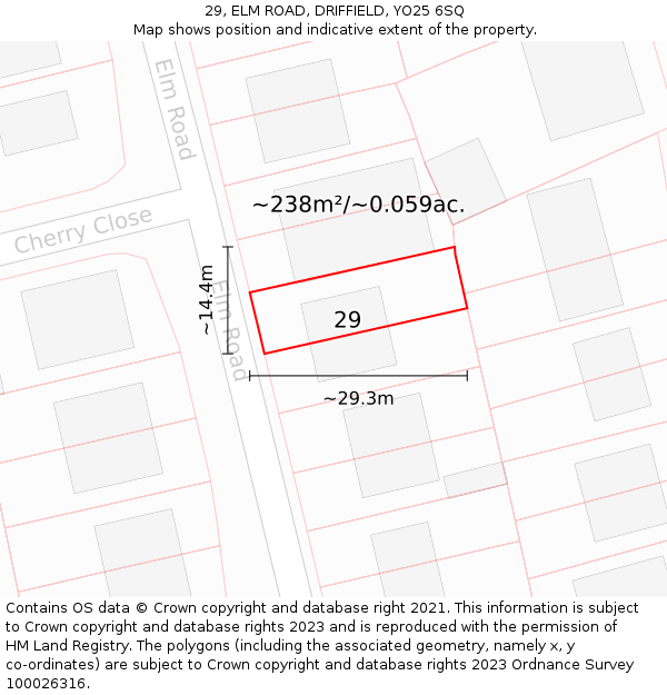 29, ELM ROAD, DRIFFIELD, YO25 6SQ: Plot and title map