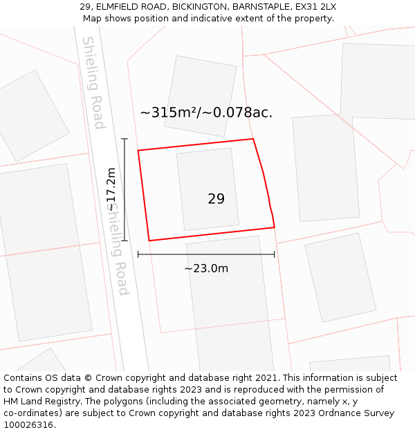 29, ELMFIELD ROAD, BICKINGTON, BARNSTAPLE, EX31 2LX: Plot and title map