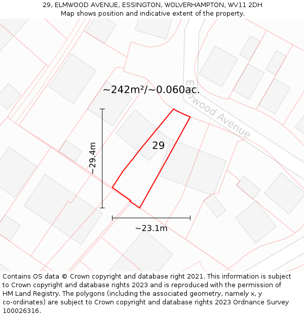 29, ELMWOOD AVENUE, ESSINGTON, WOLVERHAMPTON, WV11 2DH: Plot and title map