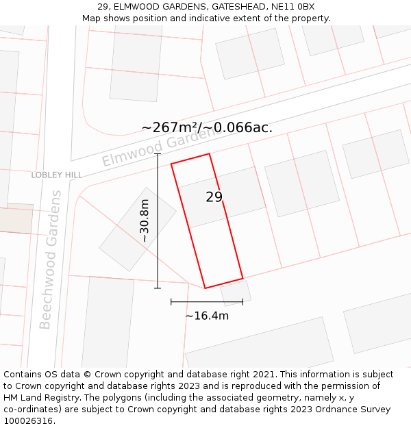 29, ELMWOOD GARDENS, GATESHEAD, NE11 0BX: Plot and title map