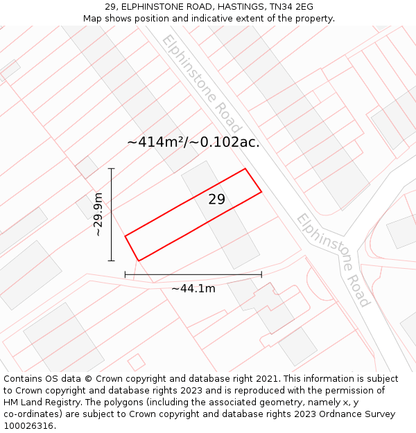 29, ELPHINSTONE ROAD, HASTINGS, TN34 2EG: Plot and title map