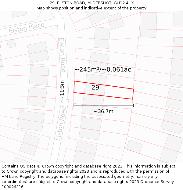 29, ELSTON ROAD, ALDERSHOT, GU12 4HX: Plot and title map