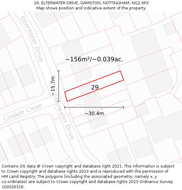 29, ELTERWATER DRIVE, GAMSTON, NOTTINGHAM, NG2 6PX: Plot and title map