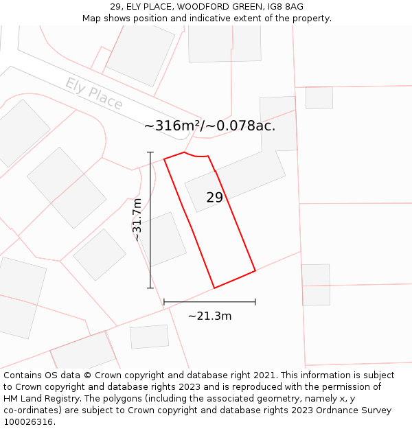 29, ELY PLACE, WOODFORD GREEN, IG8 8AG: Plot and title map