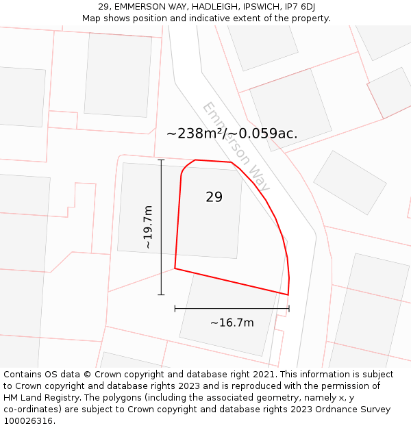 29, EMMERSON WAY, HADLEIGH, IPSWICH, IP7 6DJ: Plot and title map