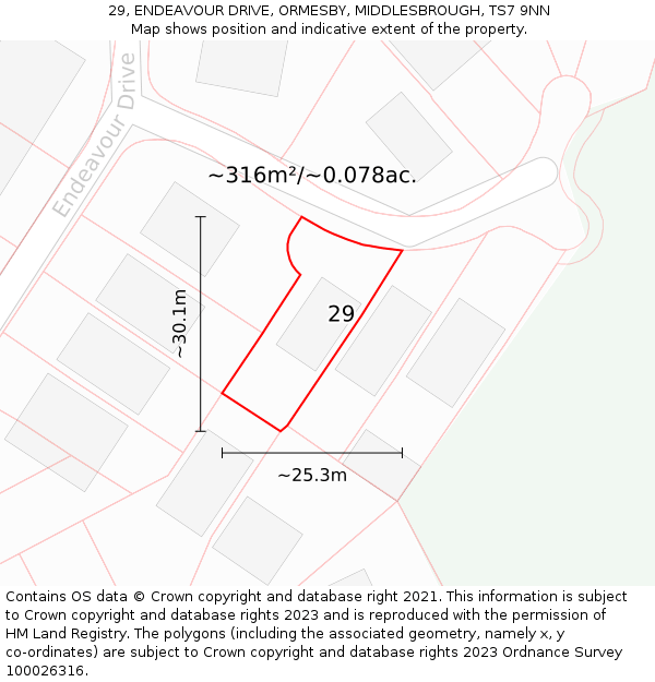 29, ENDEAVOUR DRIVE, ORMESBY, MIDDLESBROUGH, TS7 9NN: Plot and title map