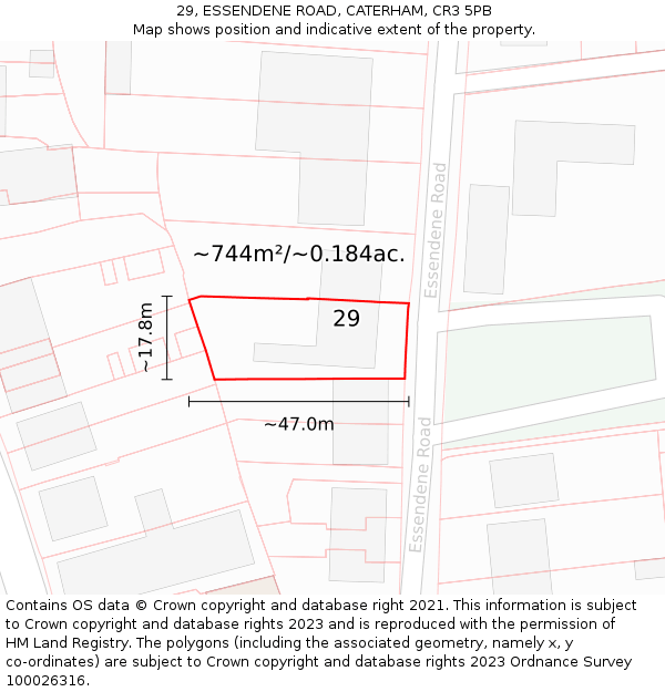 29, ESSENDENE ROAD, CATERHAM, CR3 5PB: Plot and title map