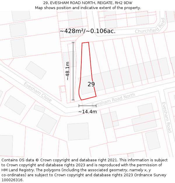 29, EVESHAM ROAD NORTH, REIGATE, RH2 9DW: Plot and title map