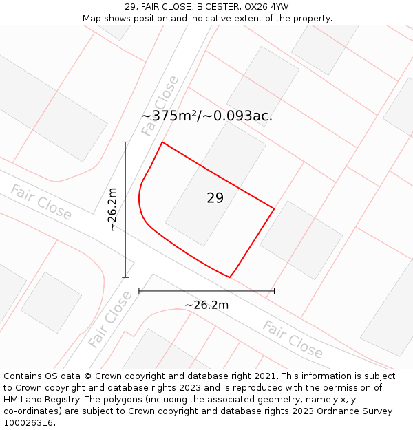 29, FAIR CLOSE, BICESTER, OX26 4YW: Plot and title map