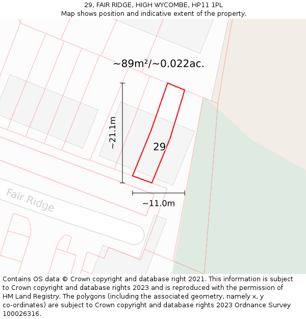 29, FAIR RIDGE, HIGH WYCOMBE, HP11 1PL: Plot and title map