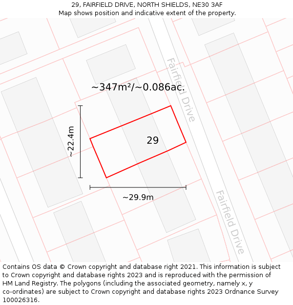 29, FAIRFIELD DRIVE, NORTH SHIELDS, NE30 3AF: Plot and title map