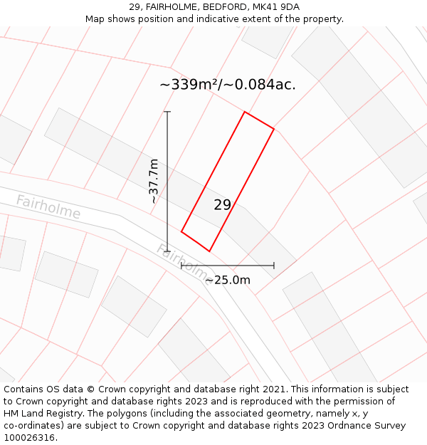 29, FAIRHOLME, BEDFORD, MK41 9DA: Plot and title map