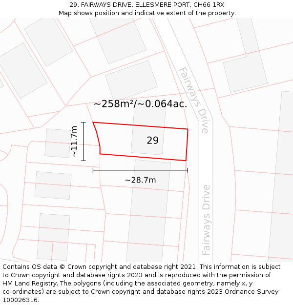 29, FAIRWAYS DRIVE, ELLESMERE PORT, CH66 1RX: Plot and title map