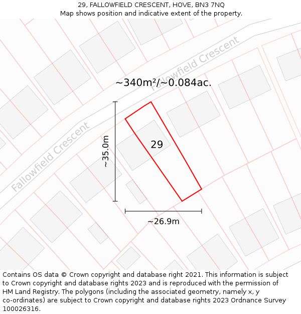 29, FALLOWFIELD CRESCENT, HOVE, BN3 7NQ: Plot and title map