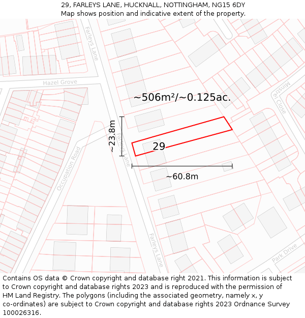 29, FARLEYS LANE, HUCKNALL, NOTTINGHAM, NG15 6DY: Plot and title map